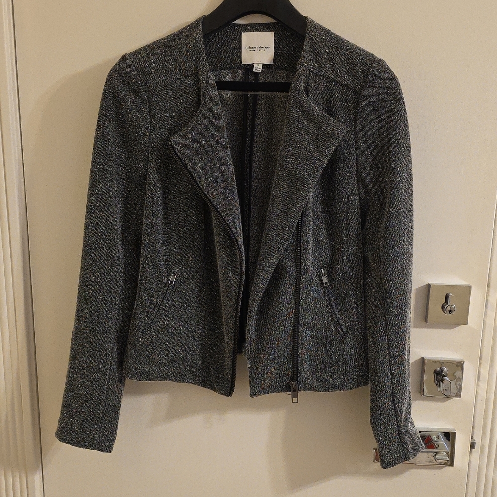 Catherine Malandrino Gray Cropped Blazer with Textured Fabric